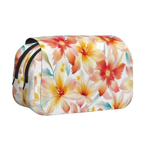 Federmäppchen mit Pfingstrosen-Aufdruck, Doppel-Klappetui, Reißverschlusstaschen, großes Fassungsvermögen für Kunstbedarf und Reisen von FKGKDF