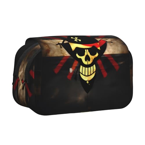 Federmäppchen mit Piratenflaggen-Druck, Doppel-Klappetui, Reißverschlusstaschen, großes Fassungsvermögen für Kunstbedarf und Reisen von FKGKDF