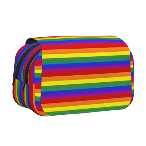 Federmäppchen mit Regenbogen-Muster, doppeltes Klappetui, Reißverschlusstaschen, großes Fassungsvermögen für Kunstbedarf und Reisen von FKGKDF