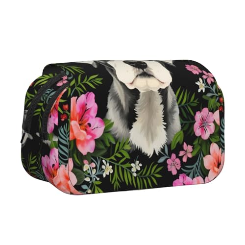 Federmäppchen mit Schnauzer-Druck, Doppel-Klappetui, Reißverschlusstaschen, großes Fassungsvermögen für Kunstbedarf und Reisen von FKGKDF