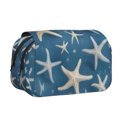 Federmäppchen mit Seestern-Motiv und Wolldruck, Doppel-Klappetui, Reißverschlusstaschen, großes Fassungsvermögen für Kunstbedarf und Reisen von FKGKDF
