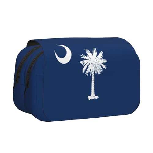 Federmäppchen mit South Carolina Flaggen-Druck, Doppel-Klappetui, Reißverschlusstaschen, großes Fassungsvermögen für Kunstbedarf und Reisen Federmäppchen mit South Carolina Flaggen-Druck, Doppel-Klappetui, Reißverschlusstaschen, großes Fassungsvermögen für Kunstbedarf und Reisen von FKGKDF