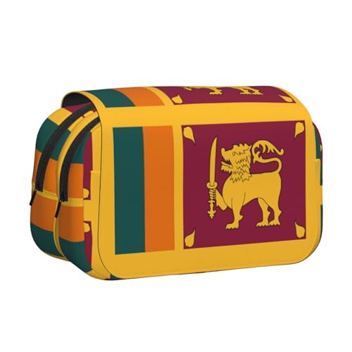 Federmäppchen mit Sri Lanka-Flaggen-Druck, Doppel-Klappetui, Reißverschlusstaschen, großes Fassungsvermögen für Kunstbedarf und Reisen von FKGKDF