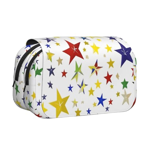 Federmäppchen mit Sternen-Motiv, doppeltes Klapp-Federmäppchen, Reißverschlusstaschen, großes Fassungsvermögen für Kunstbedarf und Reisen von FKGKDF