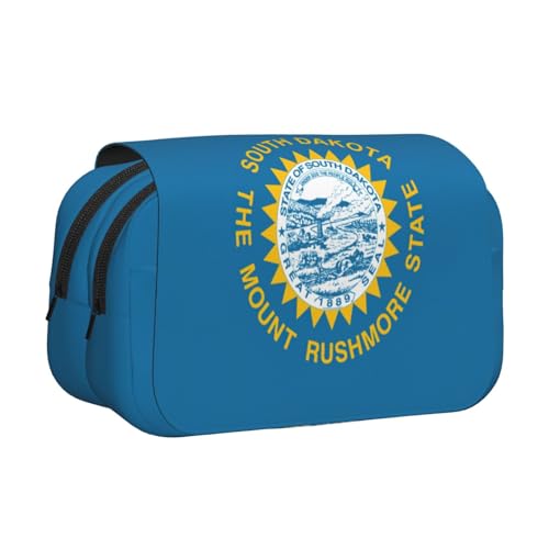 Federmäppchen mit Süddakota-Flaggen-Druck, Doppel-Klappetui, Reißverschlusstaschen, großes Fassungsvermögen für Kunstbedarf und Reisen von FKGKDF