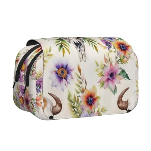 Federmäppchen mit Totenkopf-Aufdruck, Doppel-Klappetui, Reißverschlusstaschen, großes Fassungsvermögen für Kunstbedarf und Reisen von FKGKDF