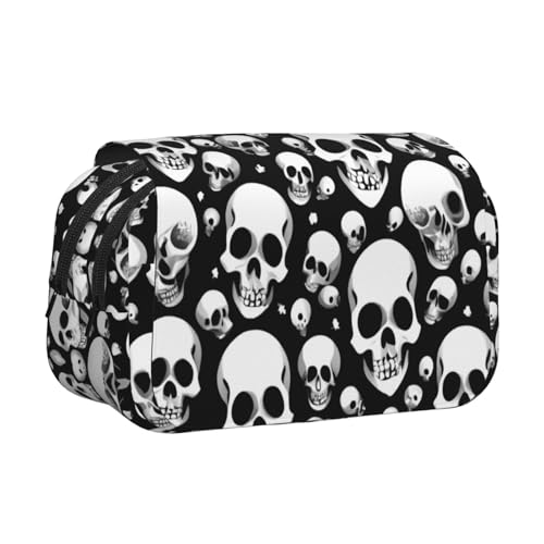 Federmäppchen mit Totenkopf-Aufdruck, Doppel-Klappetui, Reißverschlusstaschen, großes Fassungsvermögen für Kunstbedarf und Reisen von FKGKDF