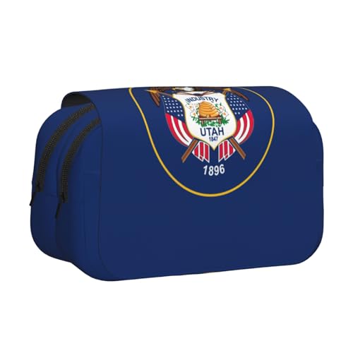 Federmäppchen mit Utah-Flaggen-Druck, Doppel-Klappetui, Reißverschlusstaschen, großes Fassungsvermögen für Kunstbedarf und Reisen von FKGKDF