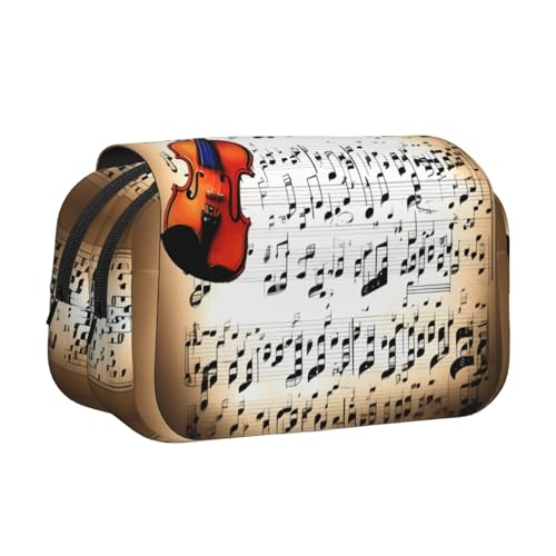 Federmäppchen mit Violinen-Notendruck, Doppel-Klappetui, Reißverschlusstaschen, großes Fassungsvermögen für Kunstbedarf und Reisen von FKGKDF