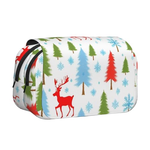 Federmäppchen mit Weihnachtsmotiven, Doppel-Klappetui, Reißverschlusstaschen, großes Fassungsvermögen für Kunstbedarf und Reisen von FKGKDF