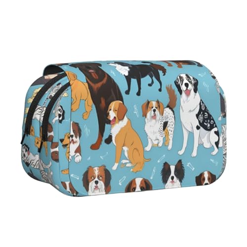 Federmäppchen mit Welpen-Kritzelmuster, doppeltes Klapp-Federmäppchen, Reißverschlusstaschen, großes Fassungsvermögen für Kunstbedarf und Reisen von FKGKDF