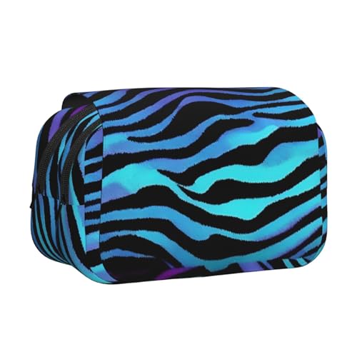 Federmäppchen mit Zebrastreifen-Druck, Doppel-Klappetui, Reißverschlusstaschen, großes Fassungsvermögen für Kunstbedarf und Reisen von FKGKDF
