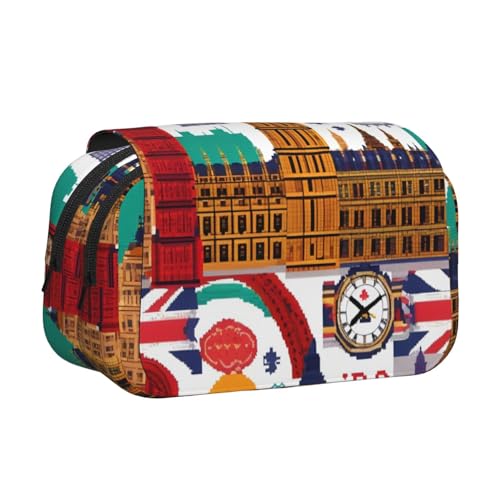 Federmäppchen mit Zeitungsaufdruck, Doppel-Klappetui, Reißverschlusstaschen, großes Fassungsvermögen für Kunstbedarf und Reisen von FKGKDF