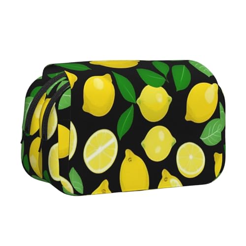 Federmäppchen mit Zitronenfrucht-Druck, Doppel-Klappetui, Reißverschlusstaschen, großes Fassungsvermögen für Kunstbedarf und Reisen von FKGKDF