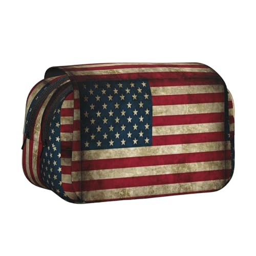 Federmäppchen mit amerikanischer Flagge, doppeltes Klappetui, Reißverschlusstaschen, großes Fassungsvermögen für Kunstbedarf und Reisen von FKGKDF
