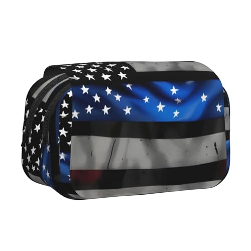 Federmäppchen mit amerikanischer blauer Flagge, doppeltes Klappetui, Reißverschlusstaschen, großes Fassungsvermögen für Kunstbedarf und Reisen Federmäppchen mit amerikanischer blauer Flagge, doppeltes Klappetui, Reißverschlusstaschen, großes Fassungsvermögen für Kunstbedarf und Reisen von FKGKDF