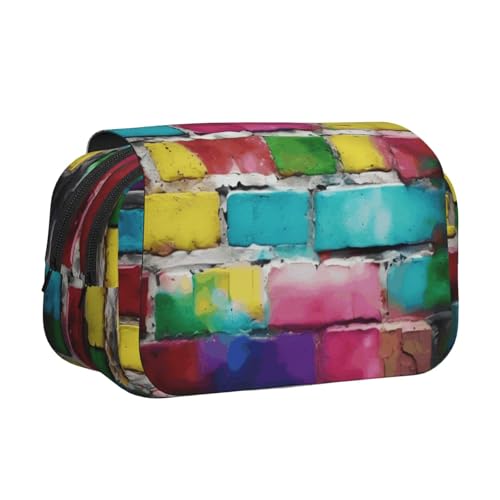 Federmäppchen mit buntem Graffiti-Ziegeldruck, Doppel-Klappetui, Reißverschlusstaschen, großes Fassungsvermögen für Kunstbedarf und Reisen von FKGKDF