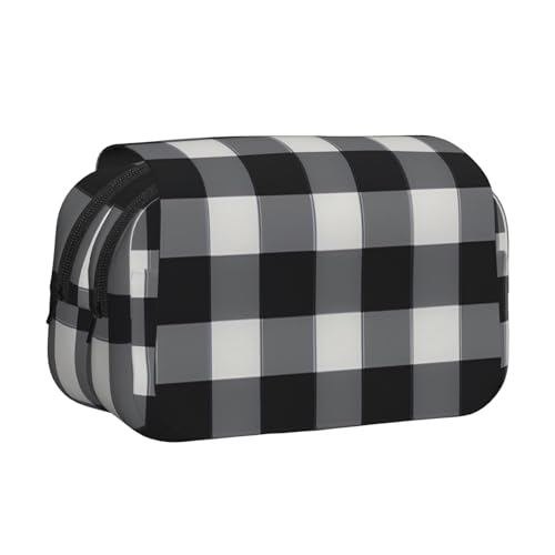 Federmäppchen mit doppeltem Klappetui, Reißverschlusstaschen, großes Fassungsvermögen, für Kunstbedarf und Reisen, Schwarz / Weiß von FKGKDF