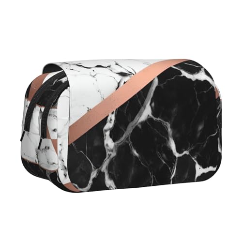 Federmäppchen mit doppeltem Klappetui, Reißverschlusstaschen, großes Fassungsvermögen für Kunstbedarf und Reisen in Schwarz / Weiß von FKGKDF