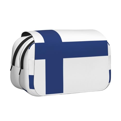 Federmäppchen mit finnischer Flagge, doppeltes Klappetui, Reißverschlusstaschen, großes Fassungsvermögen für Kunstbedarf und Reisen von FKGKDF
