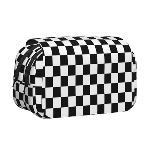 Federmäppchen mit kariertem Streifendruck, Doppel-Klappetui, Reißverschlusstaschen, großes Fassungsvermögen für Kunstbedarf und Reisen von FKGKDF