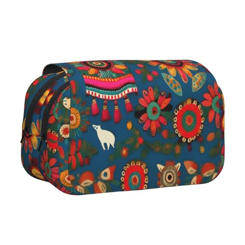 Federmäppchen mit mexikanischem Folk-Kunst-Boho-Druck, doppeltes Klapp-Federmäppchen, Reißverschlusstaschen, großes Fassungsvermögen für Kunstbedarf und Reisen Federmäppchen mit mexikanischem Folk-Kunst-Boho-Druck, doppeltes Klapp-Federmäppchen, Reißverschlusstaschen, großes Fassungsvermögen für Kunstbedarf und Reisen von FKGKDF