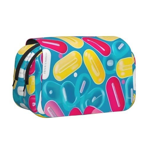 Federmäppchen mit niedlichem Krankenschwester-Druck, Doppel-Klappetui, Reißverschlusstaschen, großes Fassungsvermögen für Kunstbedarf und Reisen von FKGKDF