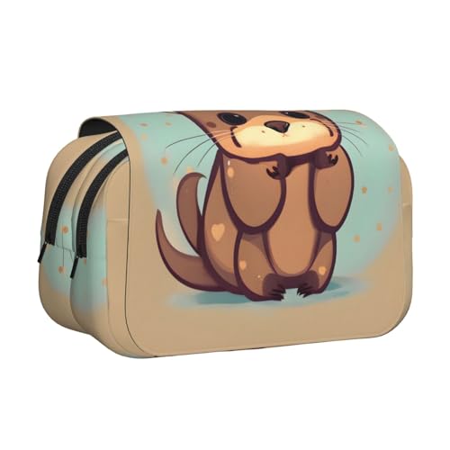 Federmäppchen mit niedlichem Otterdruck, doppeltes Klappetui, Reißverschlusstaschen, großes Fassungsvermögen für Kunstbedarf und Reisen von FKGKDF