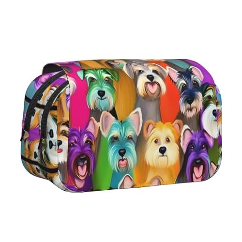 Federmäppchen mit niedlichem Schnauzer-Motiv, doppeltes Klapp-Federmäppchen, Reißverschlusstaschen, großes Fassungsvermögen für Kunstbedarf und Reisen von FKGKDF