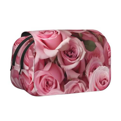 Federmäppchen mit rotem Rosenmuster, Doppel-Klappetui, Reißverschlusstaschen, großes Fassungsvermögen für Kunstbedarf und Reisen von FKGKDF