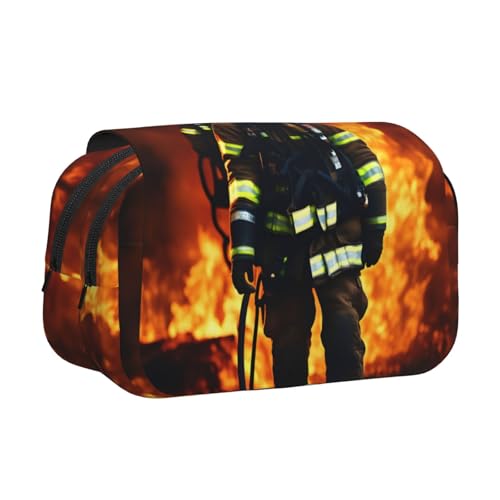 Feuerwehrmann Feuerwehrmann Flammendruck Doppel-Klapp-Federmäppchen mit Reißverschluss, große Kapazität für Kunstbedarf und Reisen von FKGKDF