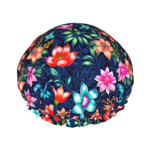 Florale Blau Replacement Used-Duschekappe Für Frauen, Doppel Schicht Haar-Kappe Für Erwachsene von FKGKDF