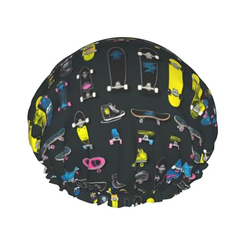Graffiti Skateboard Print Wiederverwendbare Duschhauben für Frauen, zweilagige Haar-Mütze, Erwachsene Haarmütze für alle Haare Graffiti Skateboard Print Wiederverwendbare Duschhauben für Frauen, zweilagige Haar-Mütze, Erwachsene Haarmütze für alle Haare von FKGKDF