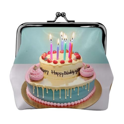 Happy Birthday Big Cake Print Damen Kiss Lock Münztasche, Mini-Geldbörse für Karten und Lippenstift, weiche, kompakte Geldbörse von FKGKDF