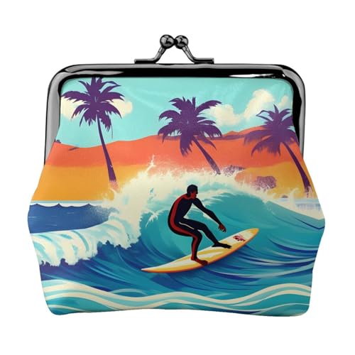 Hawaiianischer Surfer auf gewelltem Druck, Damen-Münztasche, Mini-Geldbörse für Karten und Lippenstift, weiche kompakte Geldbörse Hawaiianischer Surfer auf gewelltem Druck, Damen-Münztasche, Mini-Geldbörse für Karten und Lippenstift, weiche kompakte Geldbörse von FKGKDF