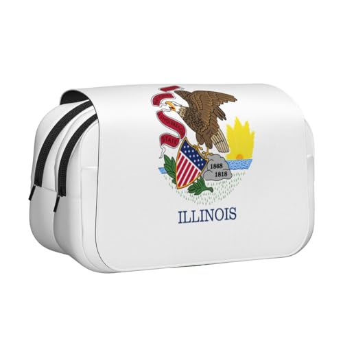 Illinois Stifteetui mit Flaggen-Druck, Doppel-Klappetui, Reißverschlusstaschen, großes Fassungsvermögen für Kunstbedarf und Reisen von FKGKDF