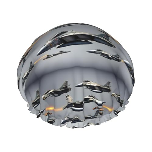 Jägerflugzeuge Druck wiederverwendbare Duschmützen für Frauen, Doppel Schicht Haarkappe, Erwachsene Haarmütze für alle Haare von FKGKDF