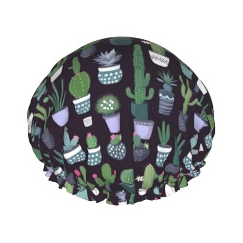 Kaktus Sukkulenten Pflanzendruck Wiederverwendbare Duschhauben für Frauen, Doppel Schicht Haarkappen, Erwachsene Haarhaube für alle Haare von FKGKDF