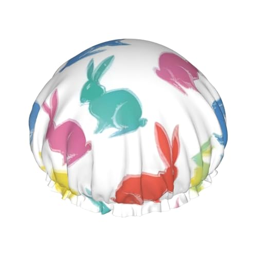 Kaninchen Springen Laufen Druck Wiederverwendbare Duschhaube für Frauen, Doppel Schicht Haarkappe, Erwachsene Haarhaube für alle Haare von FKGKDF