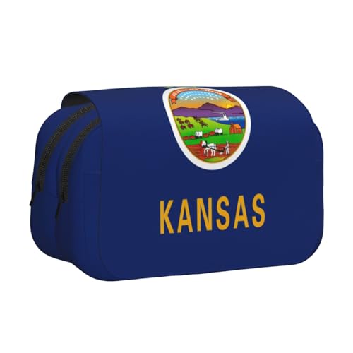 Kansas Federmappe mit Flaggen-Druck, Doppel-Klappetui, Reißverschlusstaschen, großes Fassungsvermögen für Kunstbedarf und Reisen von FKGKDF
