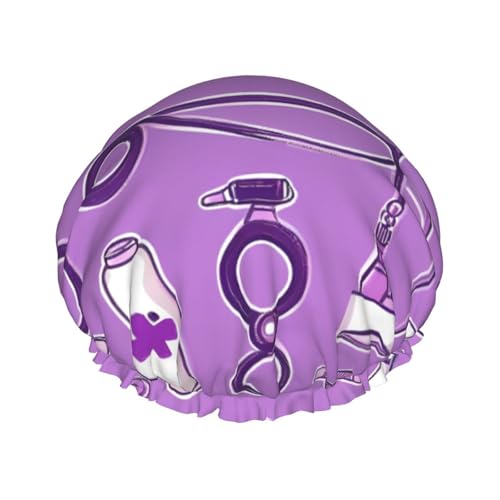 Krankenschwester Muster Lila Druck wiederverwendbare Duschhüte für Frauen, Doppel Schicht Haarkappe, Erwachsene Haarhaube für alle Haare von FKGKDF