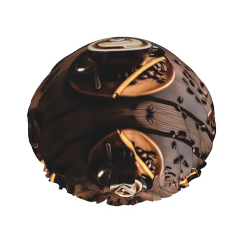 Leckeres Herz Kaffee Druck Wiederverwendbare Duschhauben für Frauen, Doppel Schicht Haar-Kappe für Erwachsene für alle Haare von FKGKDF