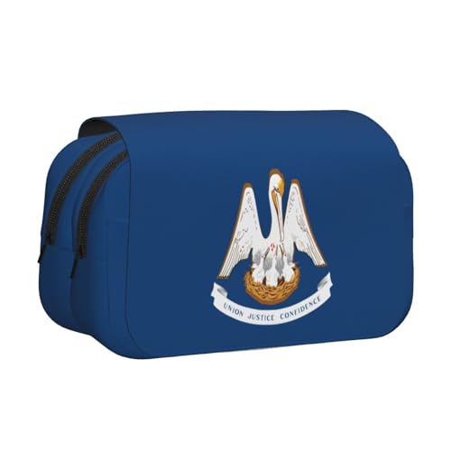 Louisiana-Flaggen-Druck, doppeltes Klapp-Federmäppchen, Reißverschlusstaschen, großes Fassungsvermögen für Kunstbedarf und Reisen von FKGKDF