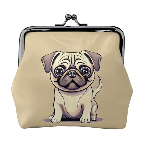 Lustiger Cartoon-Mops-Welpen-Druck Frauen-Kuss-Lock-Münztasche, Mini-Geldbörse für Karten und Lippenstift, weiche, kompakte Geldbörse von FKGKDF