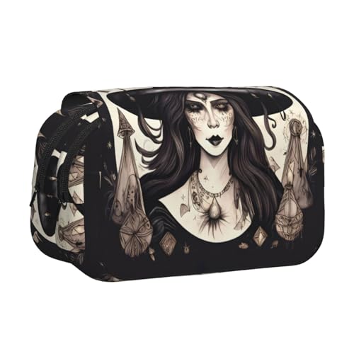 Magic Witch Witchcraft Bohemian Print Double Clamshell Pen Case, Zipper Pockets, Large Capacity For Art Supplies & Travel von FKGKDF