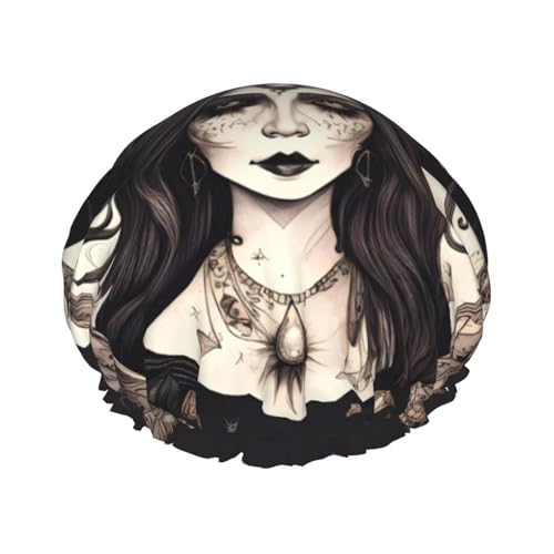 Magische Hexe Magie Bohema Druck Wiederverwendbare Duschhauben für Frauen, Doppel Schicht Haarkappe, Erwachsene Haarmütze für alle Haare von FKGKDF