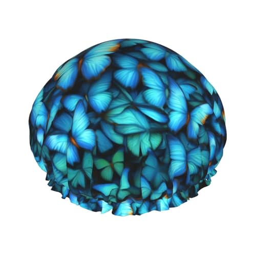 Mehrweg-Duschhauben für Frauen, doppelschichtige Haarkappe, für Erwachsene, mit Schmetterlingsaufdruck, für alle Haare von FKGKDF