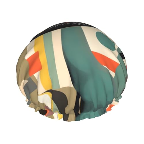 Mid-Century Modern Art Cat Print Wiederverwendbare Duschkappen für Frauen, Doppel Schicht Haarkappe, Erwachsene Haarhaube für alle Haare von FKGKDF