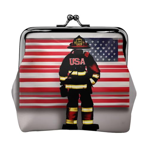 Münztasche für Damen, Motiv: Feuerwehrmann, USA-Flagge, Kussschloss, Mini-Geldbörse für Karten und Lippenstift, weiche, kompakte Geldbörse Münztasche für Damen, Motiv: Feuerwehrmann, USA-Flagge, Kussschloss, Mini-Geldbörse für Karten und Lippenstift, weiche, kompakte Geldbörse von FKGKDF