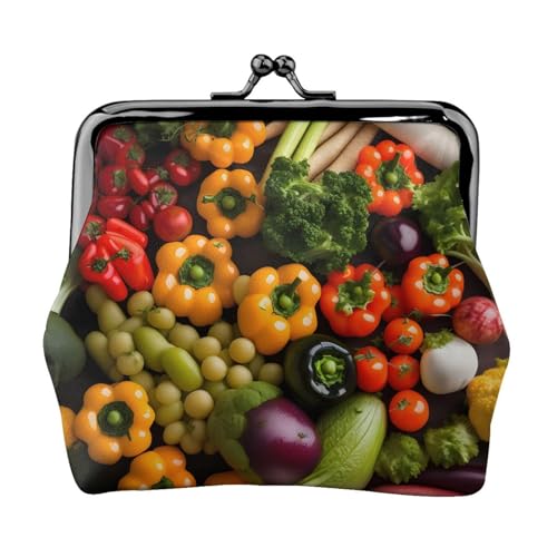 Münztasche für Damen, Motiv: frisches Gemüse, Obst, Kussschloss, Mini-Geldbörse für Karten und Lippenstift, weiche, kompakte Geldbörse Münztasche für Damen, Motiv: frisches Gemüse, Obst, Kussschloss, Mini-Geldbörse für Karten und Lippenstift, weiche, kompakte Geldbörse von FKGKDF